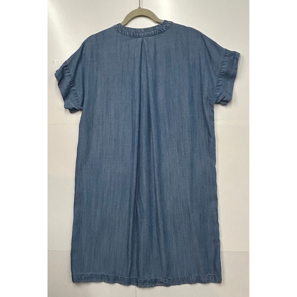 LOFT Outlet Medium Blue Lyocell V-Neck Shift Dress with Pockets Cottagecore - Picture 2 of 11
